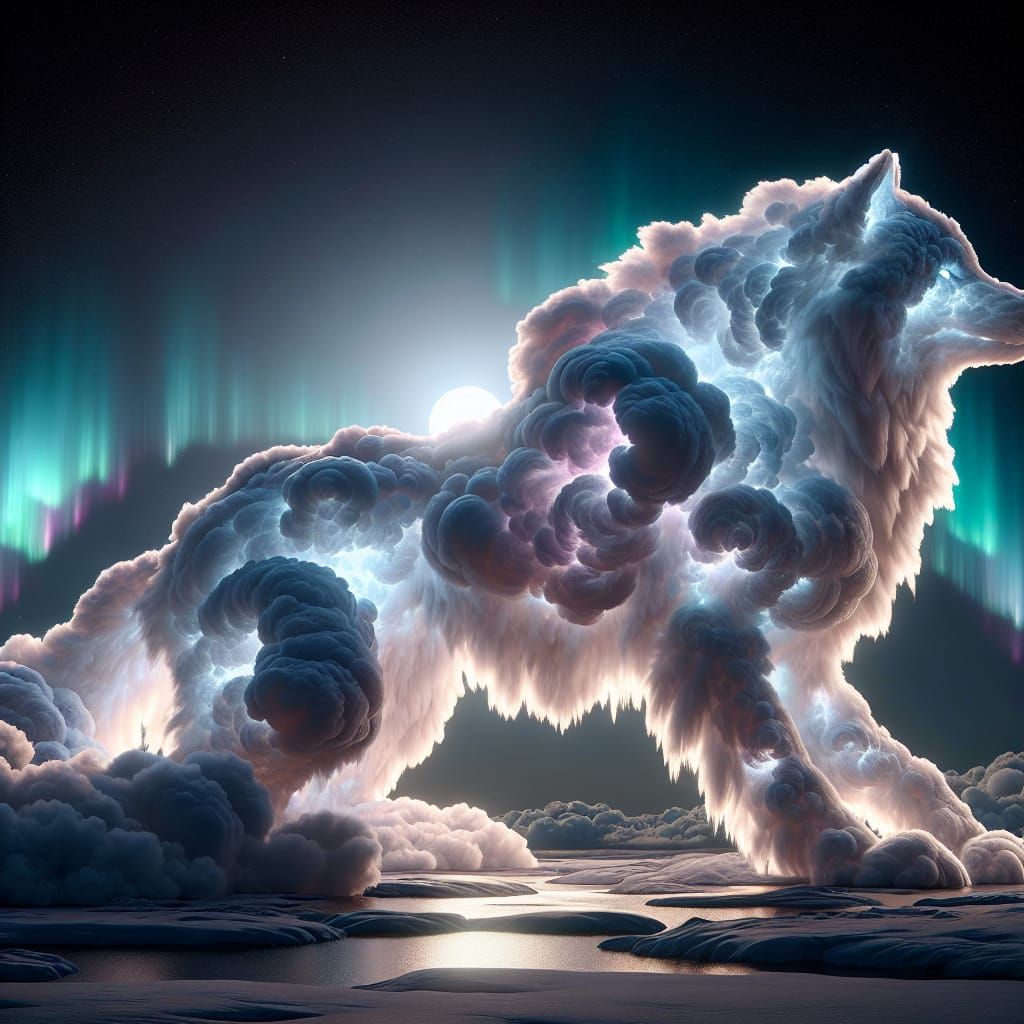 Ethereal Cloud Wolf in Moonlight