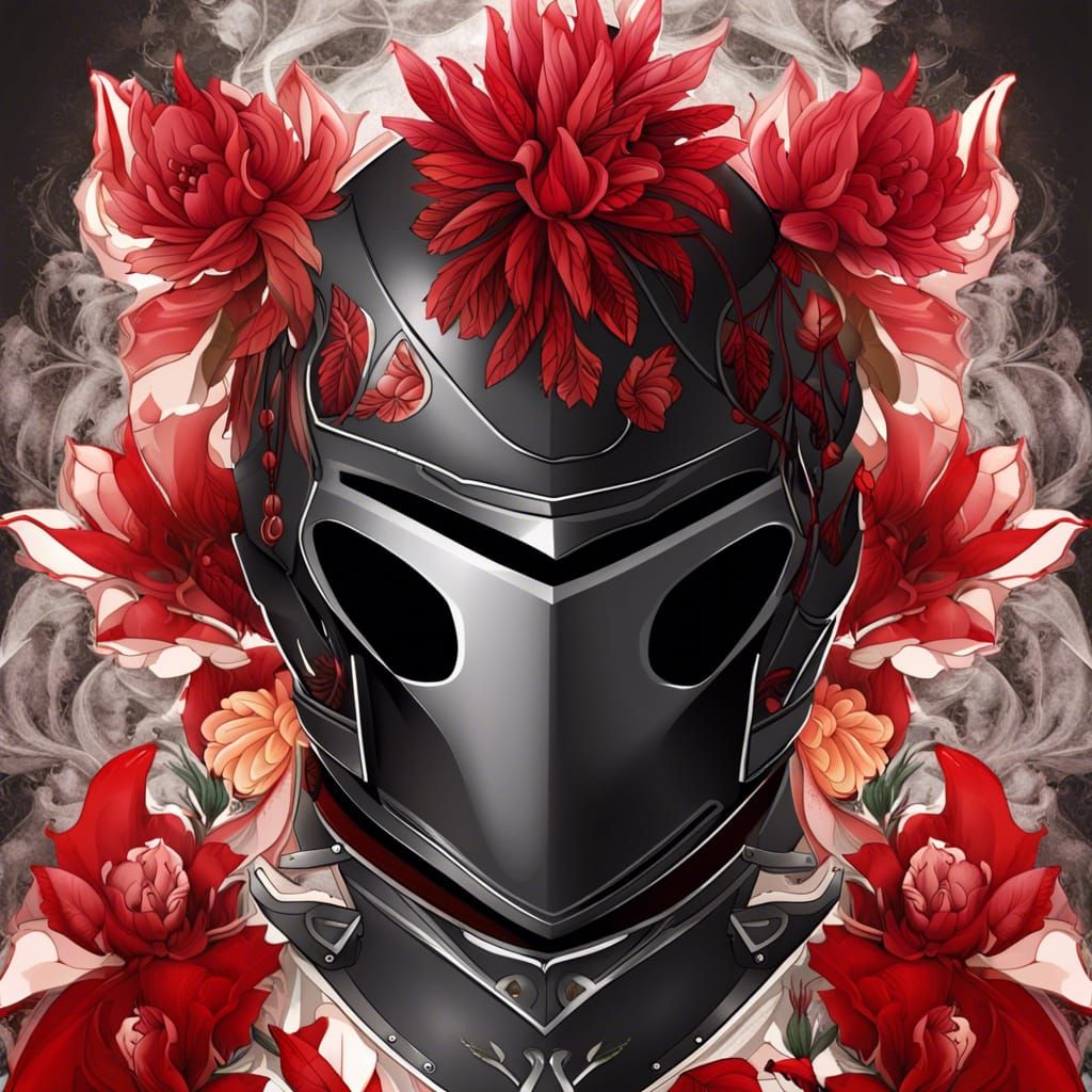 Flower Knight in Black Armor with Floral Accents