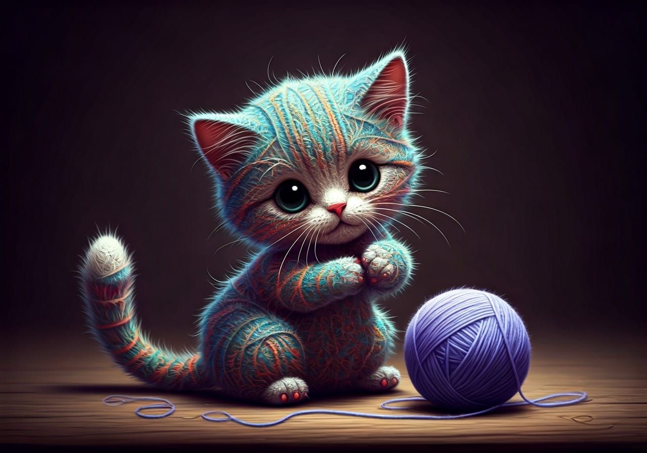 Adorable Yarn Kitten in Whimsical World