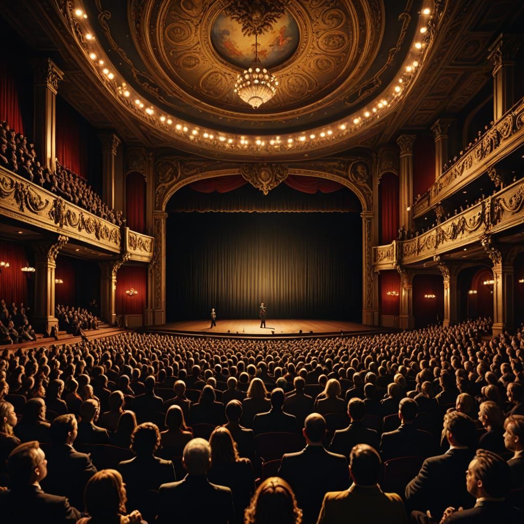 Ornate Theater Stage with Dramatic Lighting and Golden Hour ...