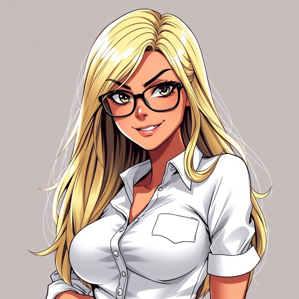 Anime Beauty with Mischievous Smile and Exaggerated Proporti...