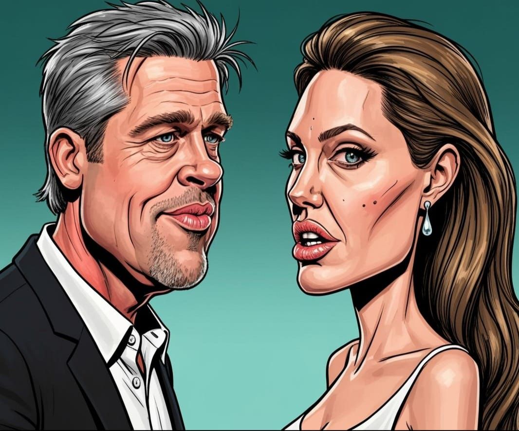 Ugly Caricature of Older Brad Pitt vs Angelina Jolie