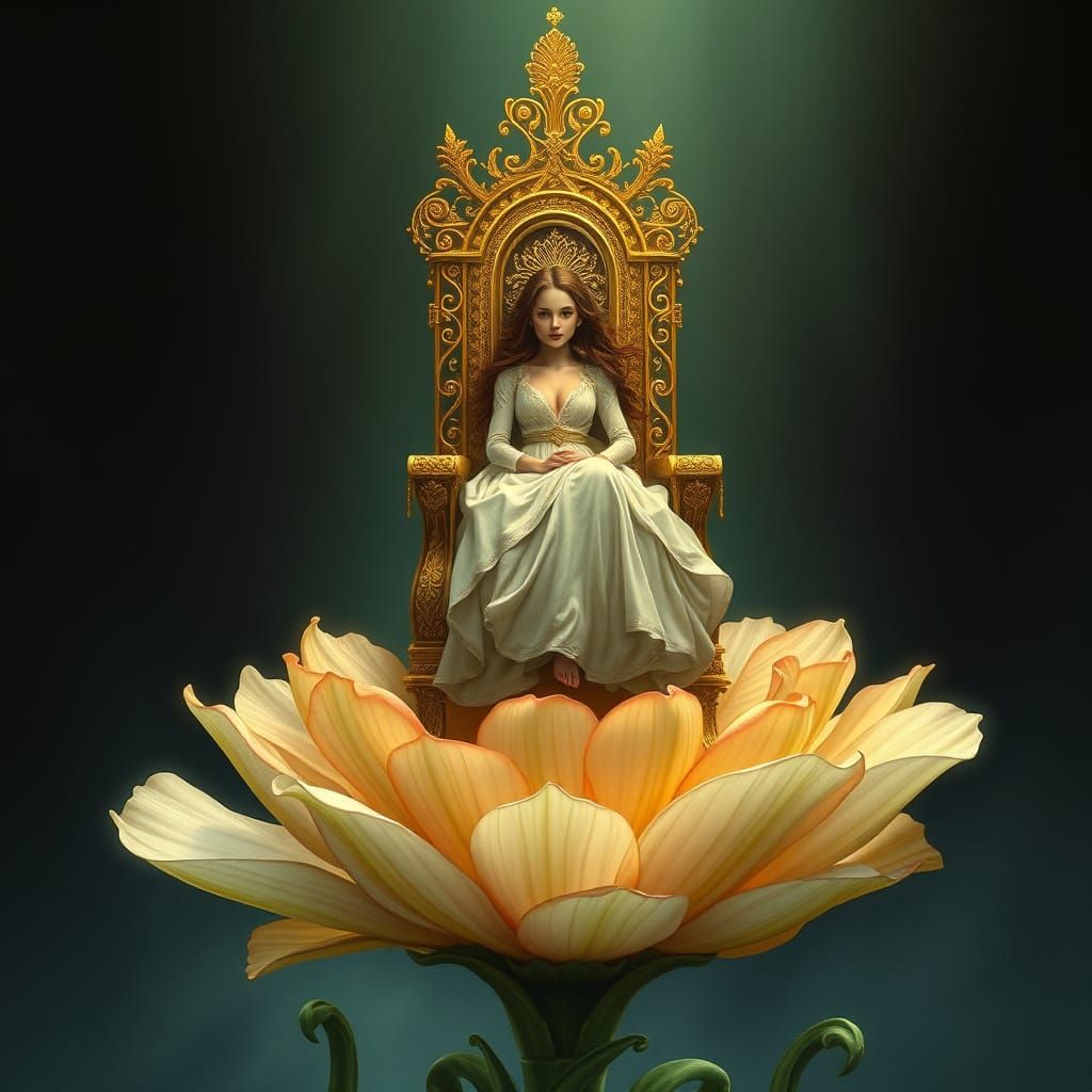 Majestic Throne on Blooming Flower, Ethereal Light