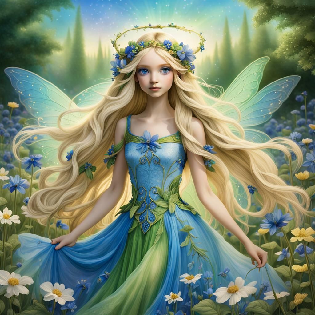 Whimsical Fairy in Vibrant Flower Field