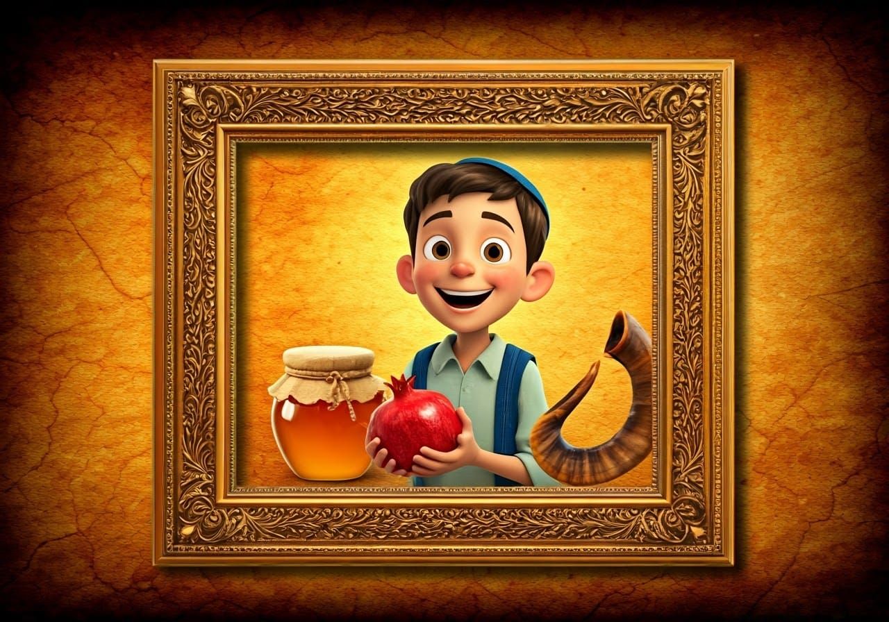 Boy with Pomegranate in Ornate 3D Frame