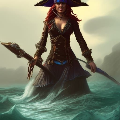 Detailed Matte Painting of a Female Pirate
