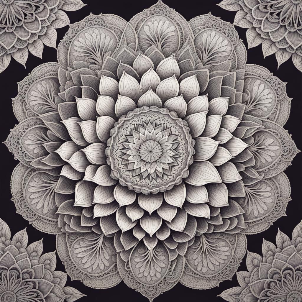 Fairytale Lotus Petal Mandala in Lace Art Style