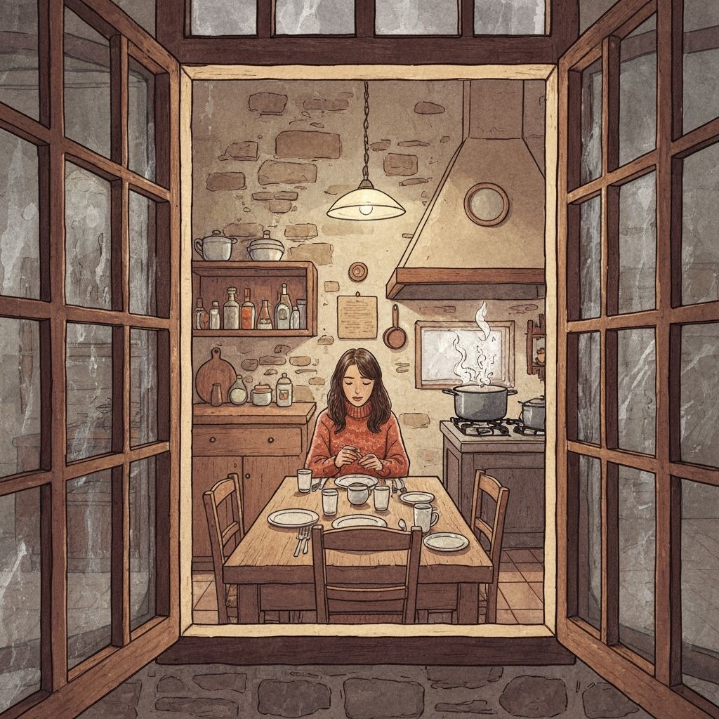 Italian Kitchen Scene as Watercolor Illustration