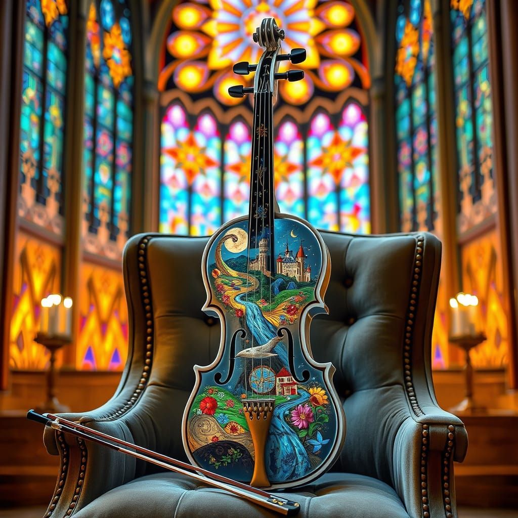 Millefiori Glass Violin with Animated Scenes