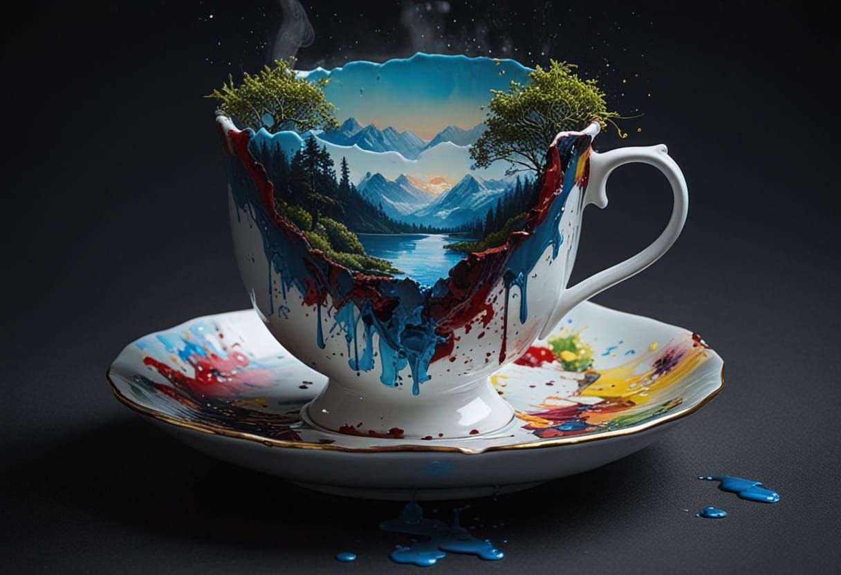 Ethereal Mountainscape in a Royal Albert Tea Cup