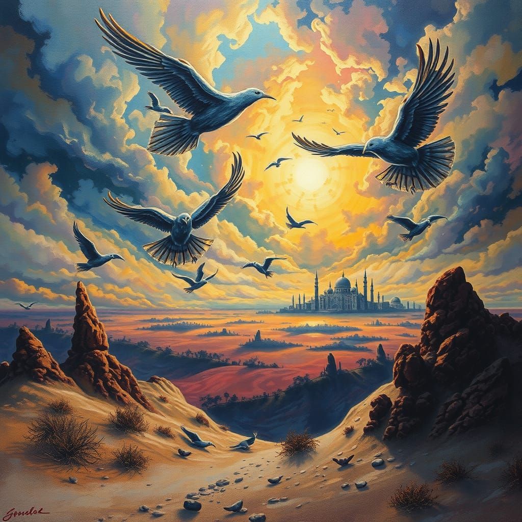 Dystopian Desert: Surreal Impasto Heavy Metal Art