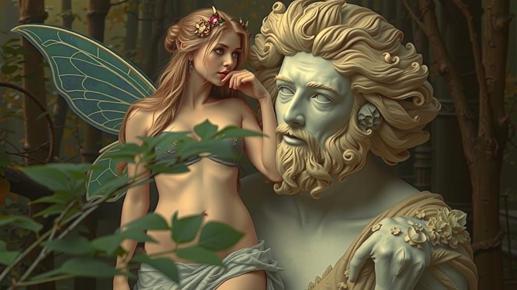 Ethereal Forest Fairy as Marble Statue