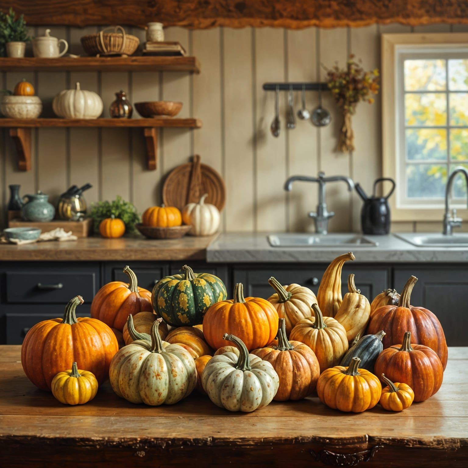 Warm Autumn Gourds: Impressionist Oil Painting