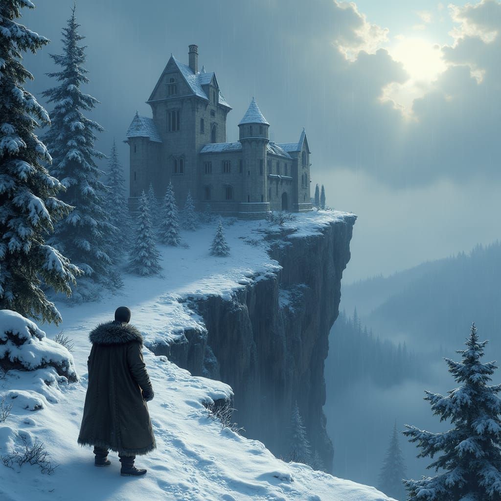 Foreboding Winter Castle Landscape in Detailed Matte Paintin...