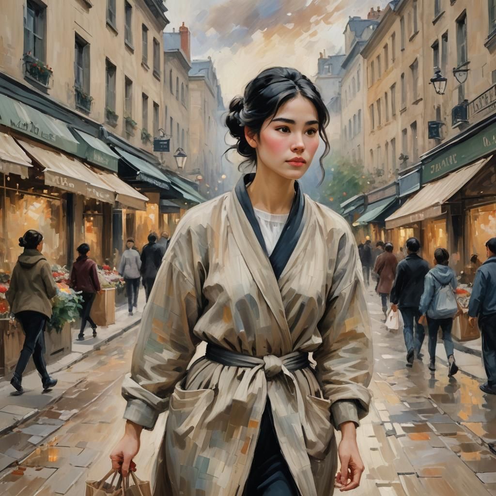 Romantic Portrait of Woman with Bun in Impressionist Style