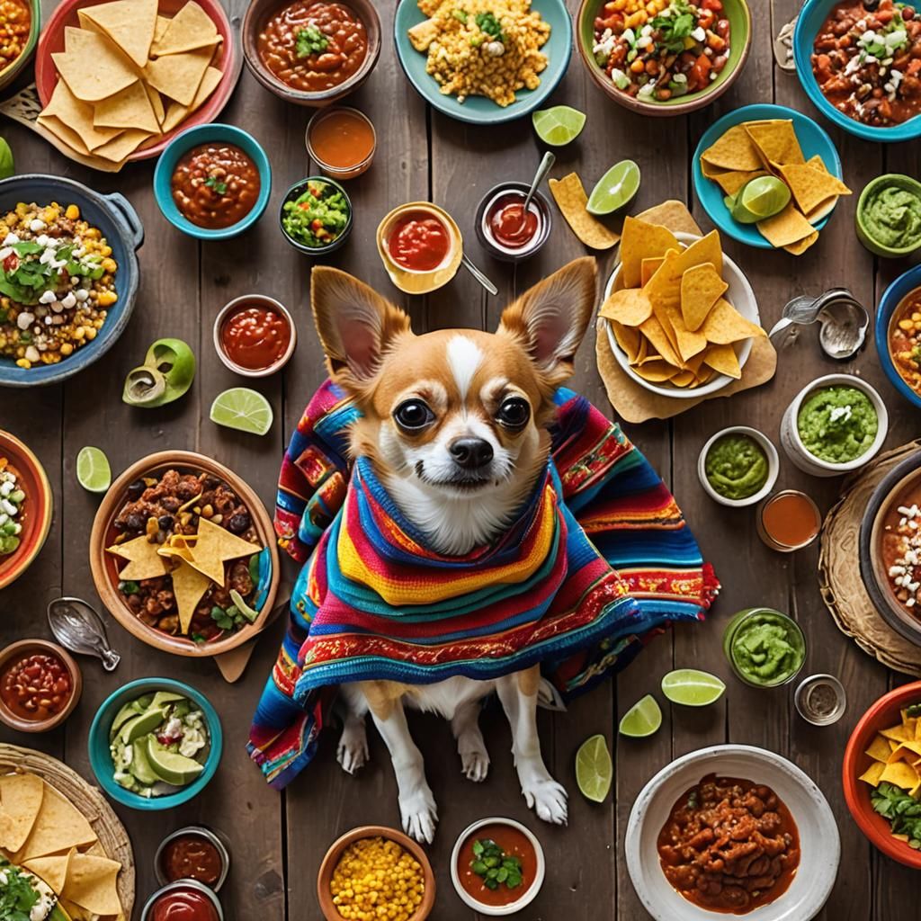 Chihuahua's Mexican Feast: A Deliciously Detailed Scene