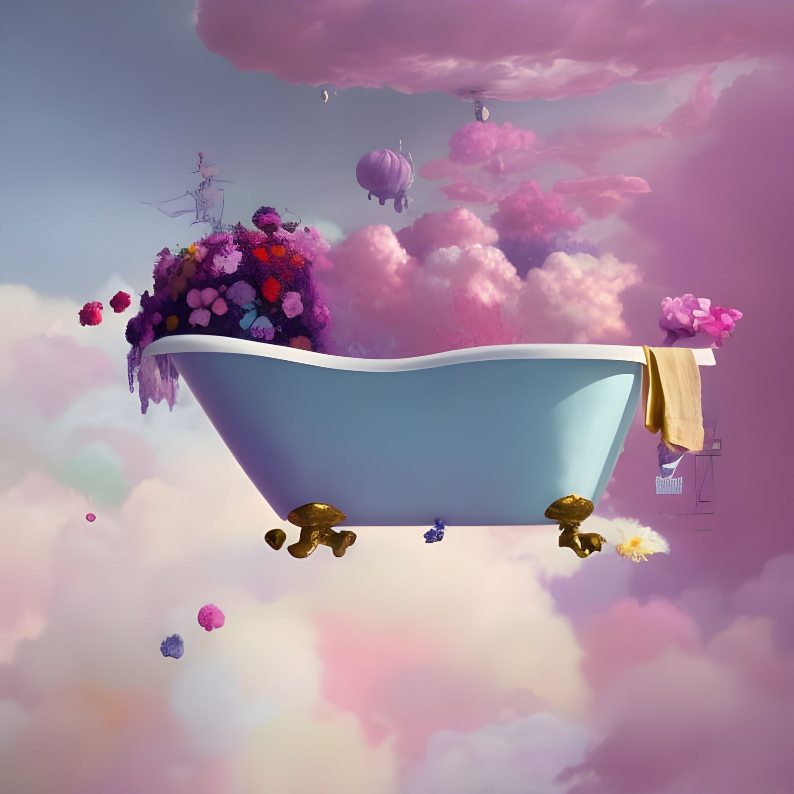 Floating Bathtub in Pastel Fantasy World