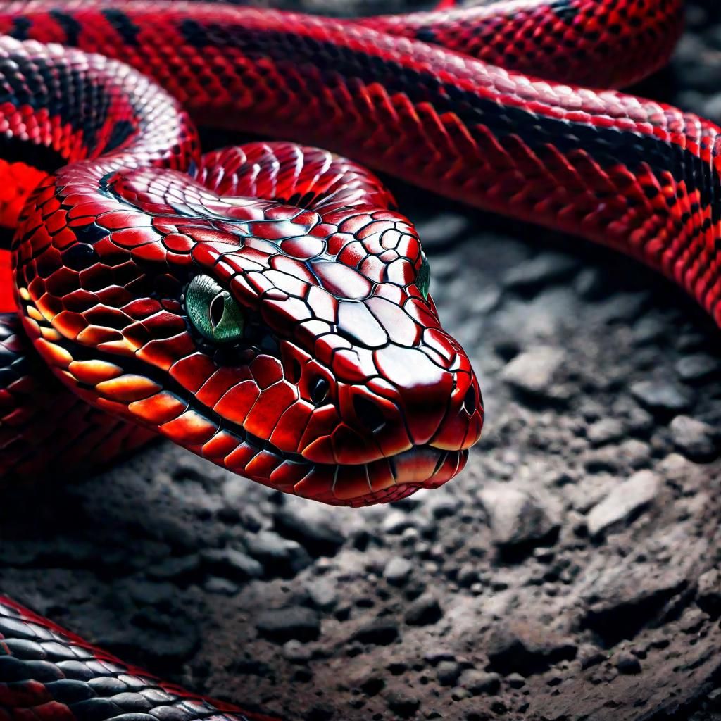 Hyperrealistic Close-up of a Giant Snake in Red