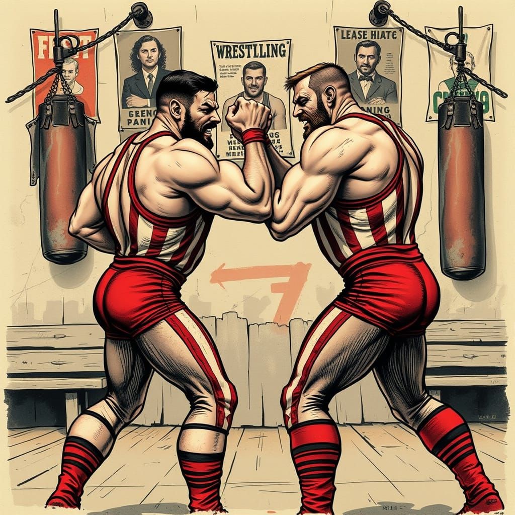 Vintage Wrestling Grapple in Classic Comic Book Style