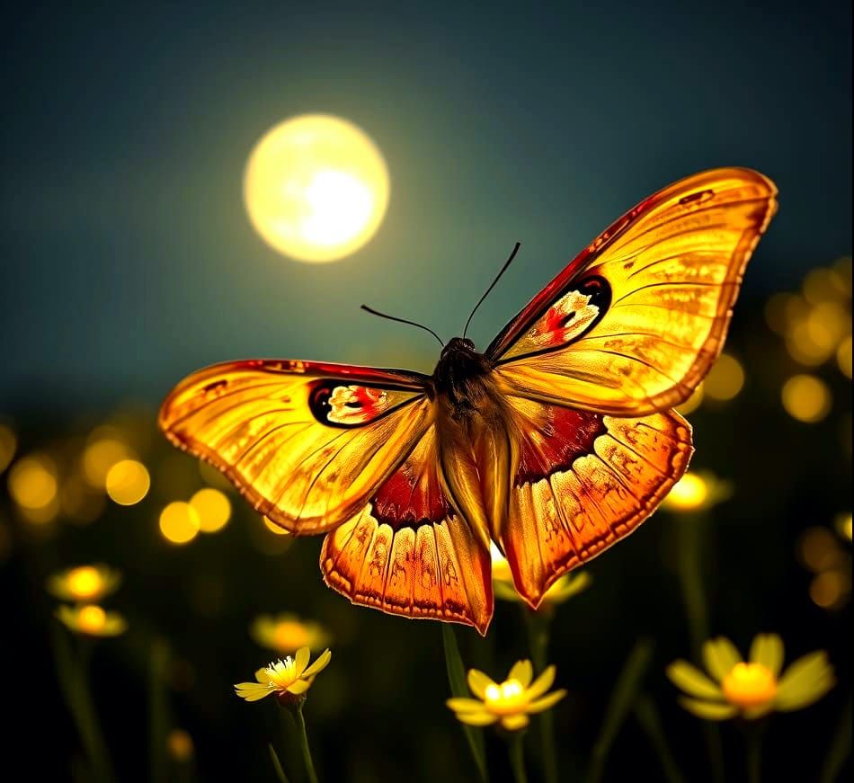 Luna Moth in Moonlit Meadow: Surreal Nature Photography