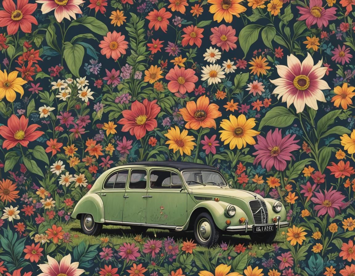 Peugeot 402: Hippie Rave Automotive Art