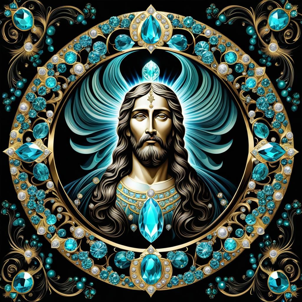 Jesus Christ with Gemstones in Optical Illusion Design