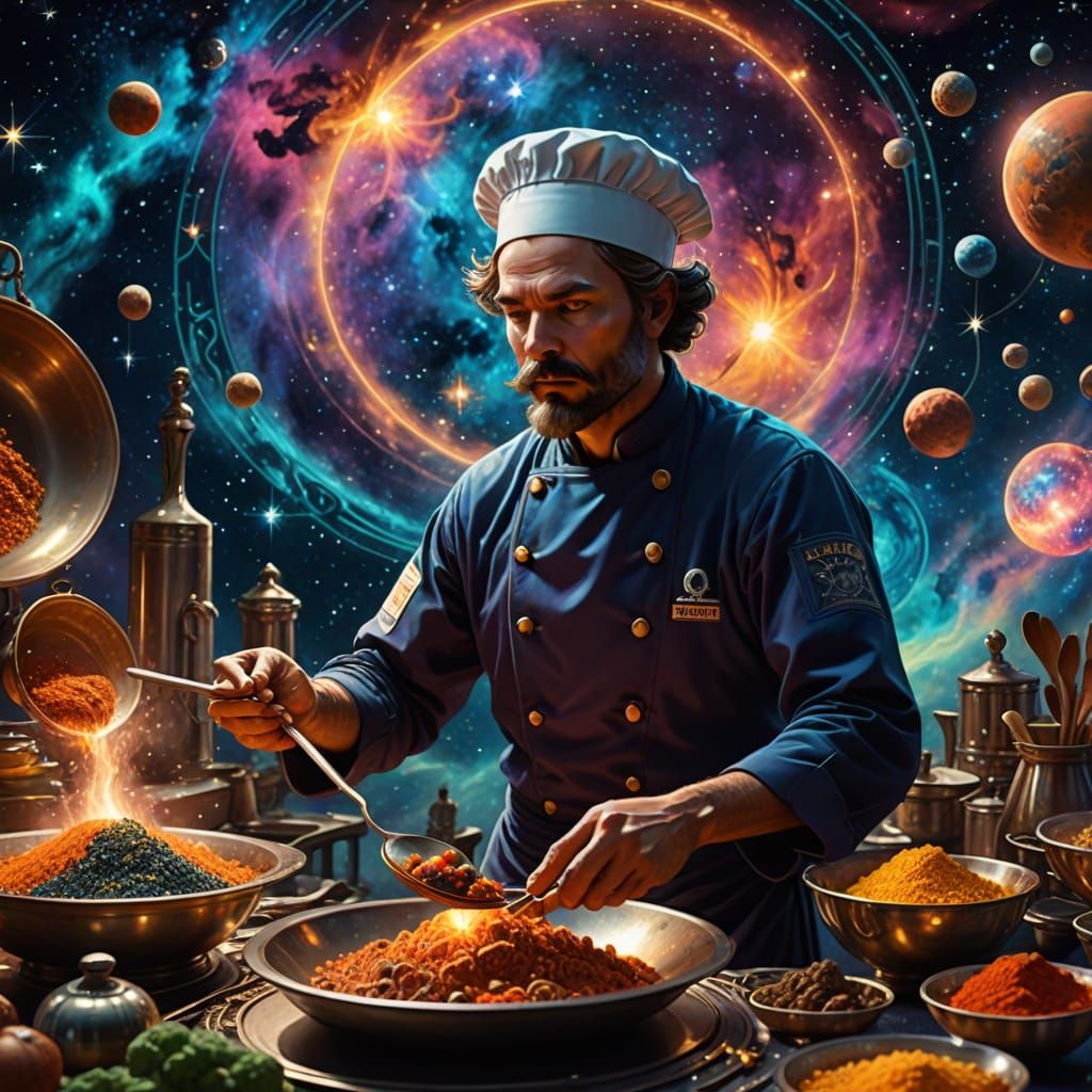 Celestial Chef in Nebula Kitchen, Art Nouveau
