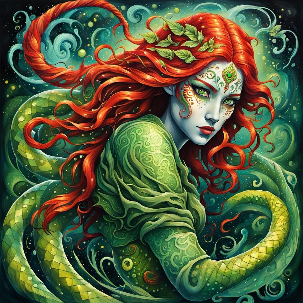 Half-Serpent Goddess in Graffiti Art Style