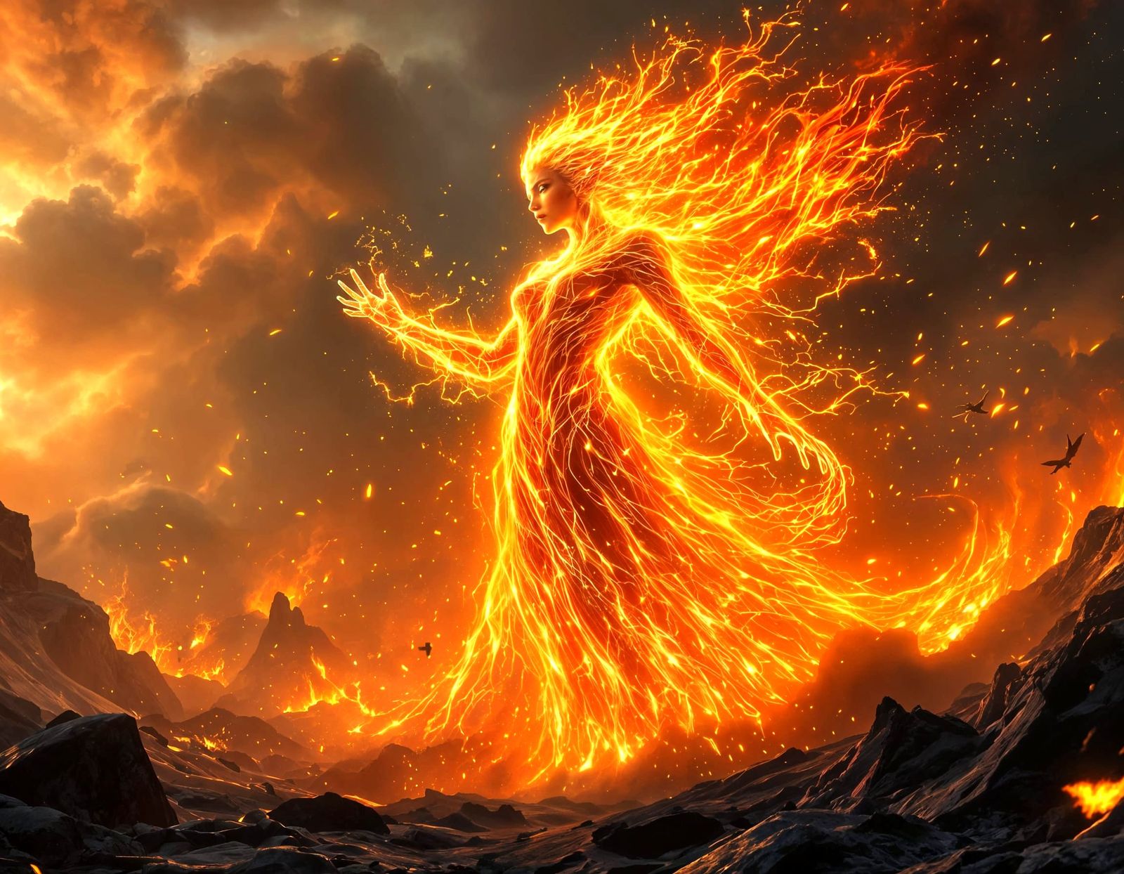 Fiery Hand Conjuring Magical Energy