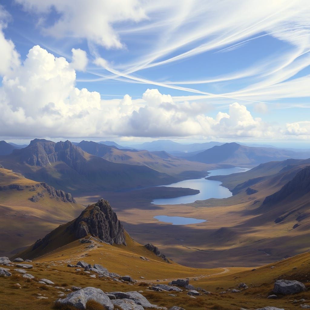 Scottish Highlands Landscape with Dreamlike Sky