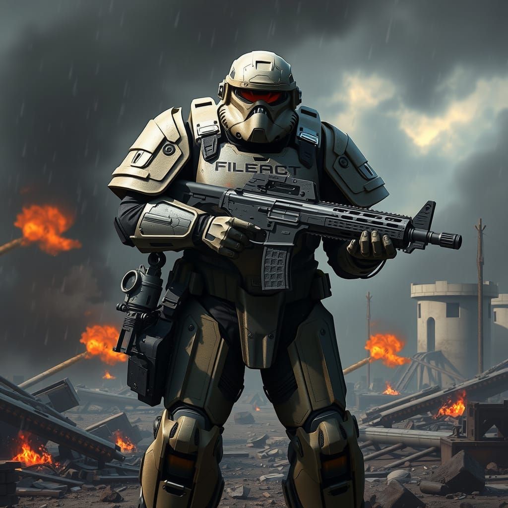 War-Torn Warrior in Futuristic Armor