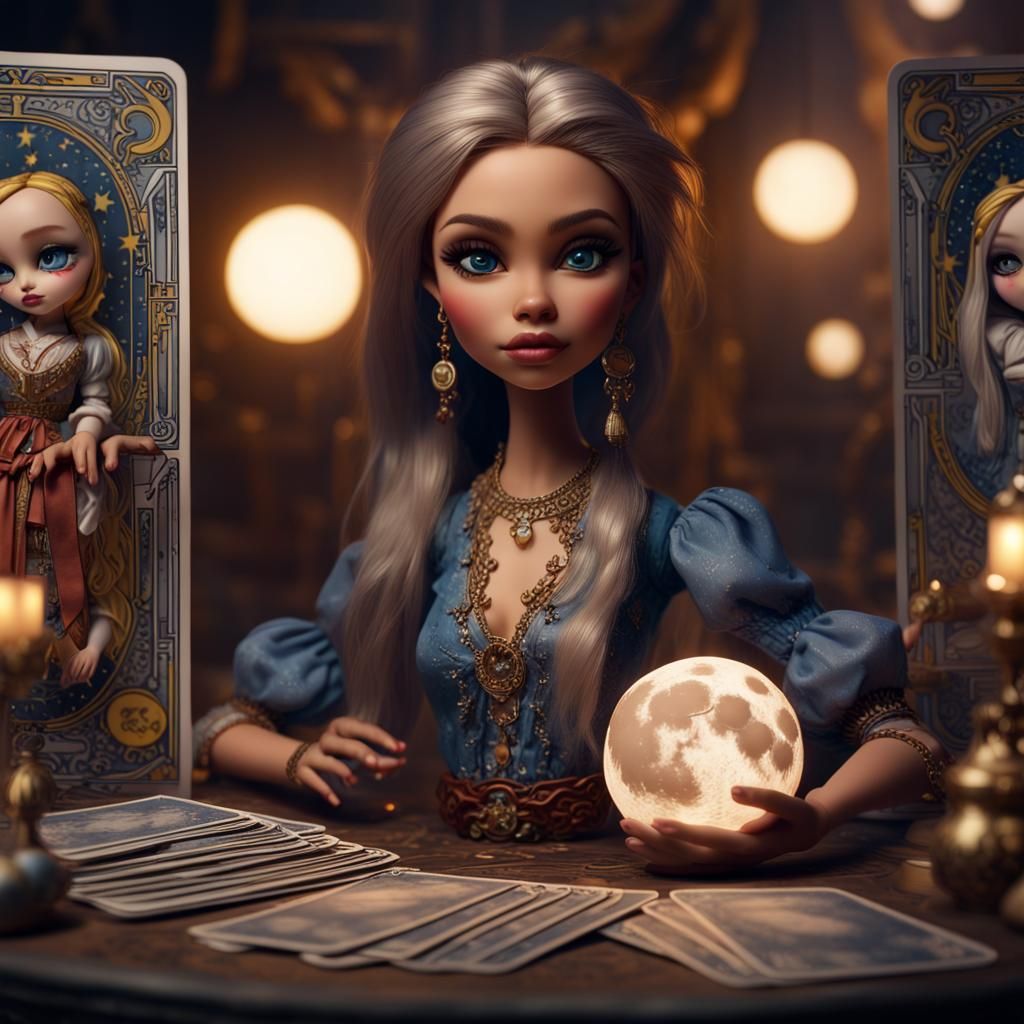 Hyperrealistic Bratz Dolls as The Moon Tarot Card