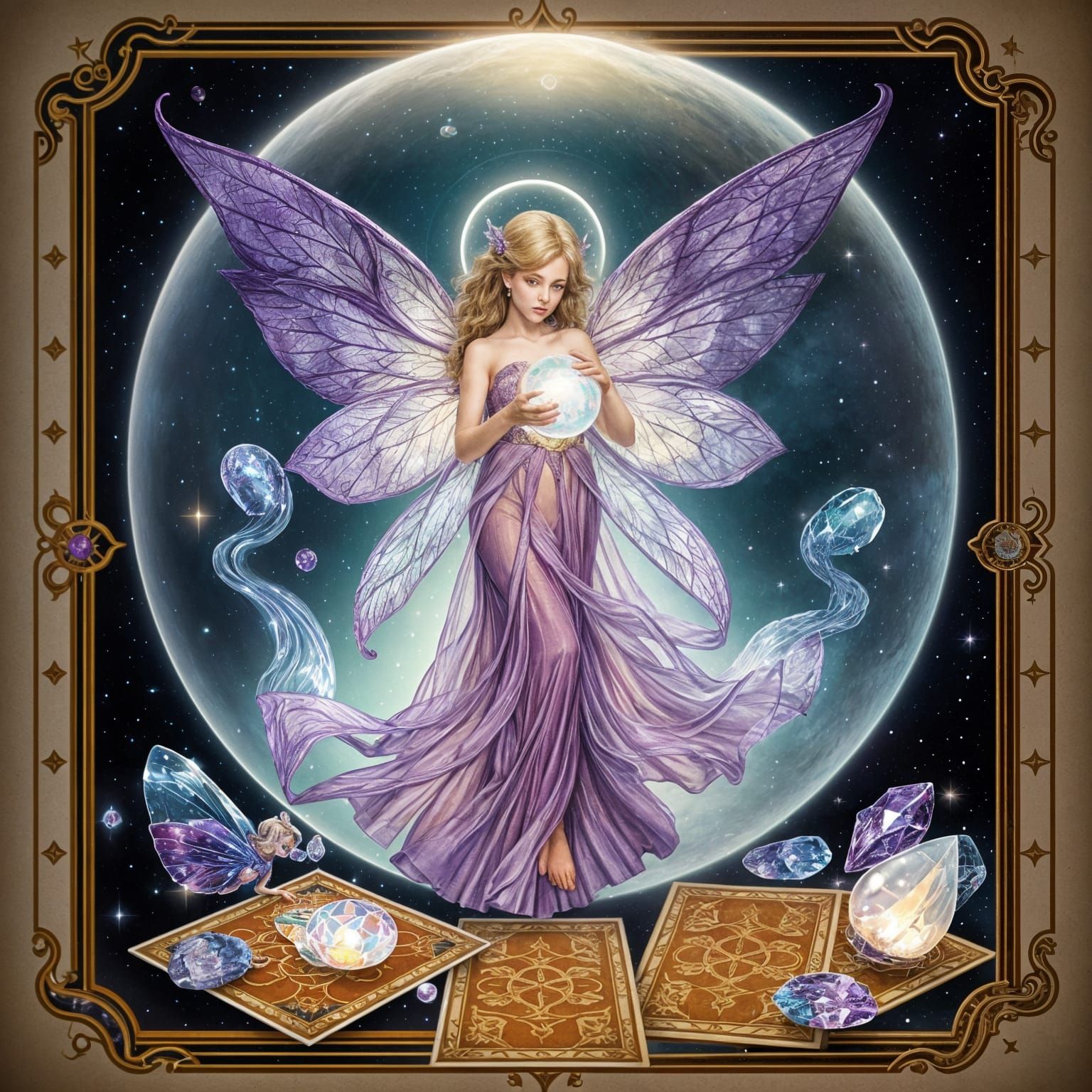 Purple Winged Fairy with Crystal Ball Scene