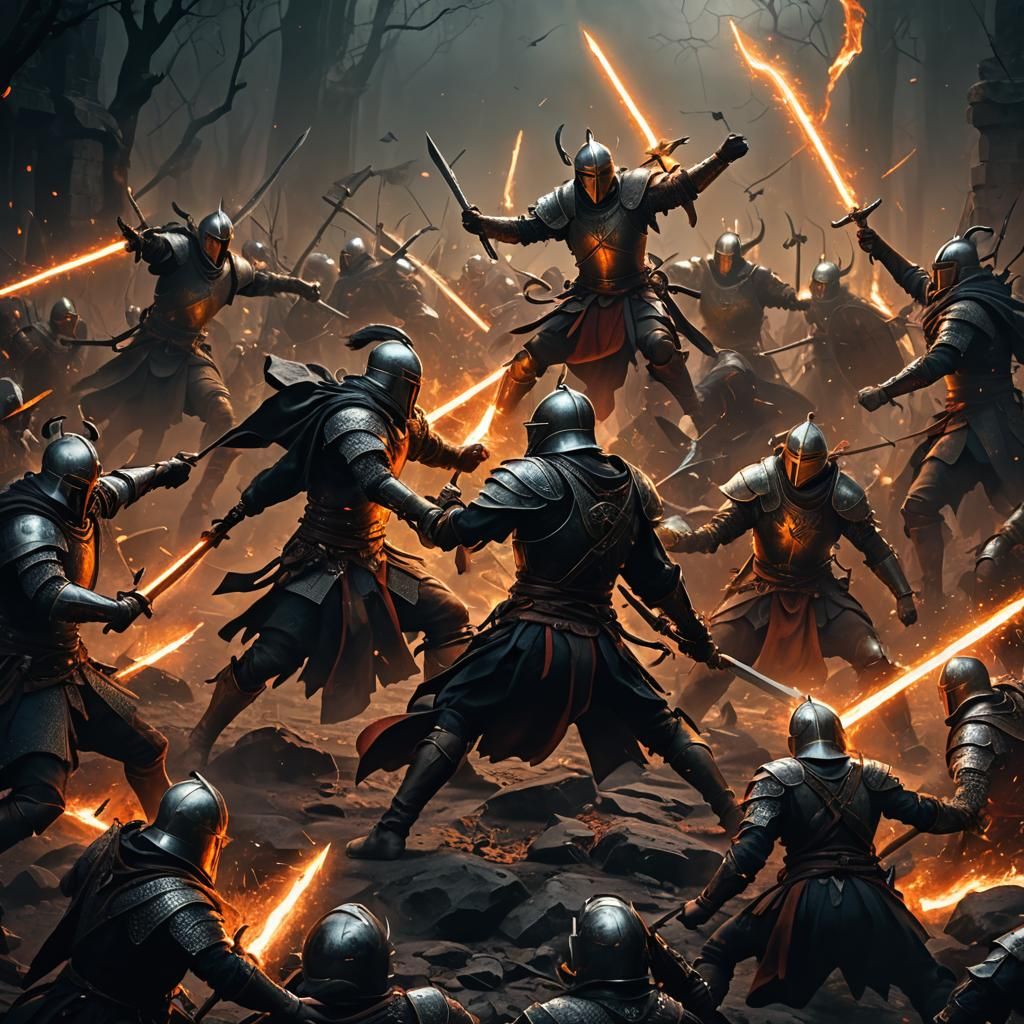 Epic Fantasy Warriors Battle Dark Force