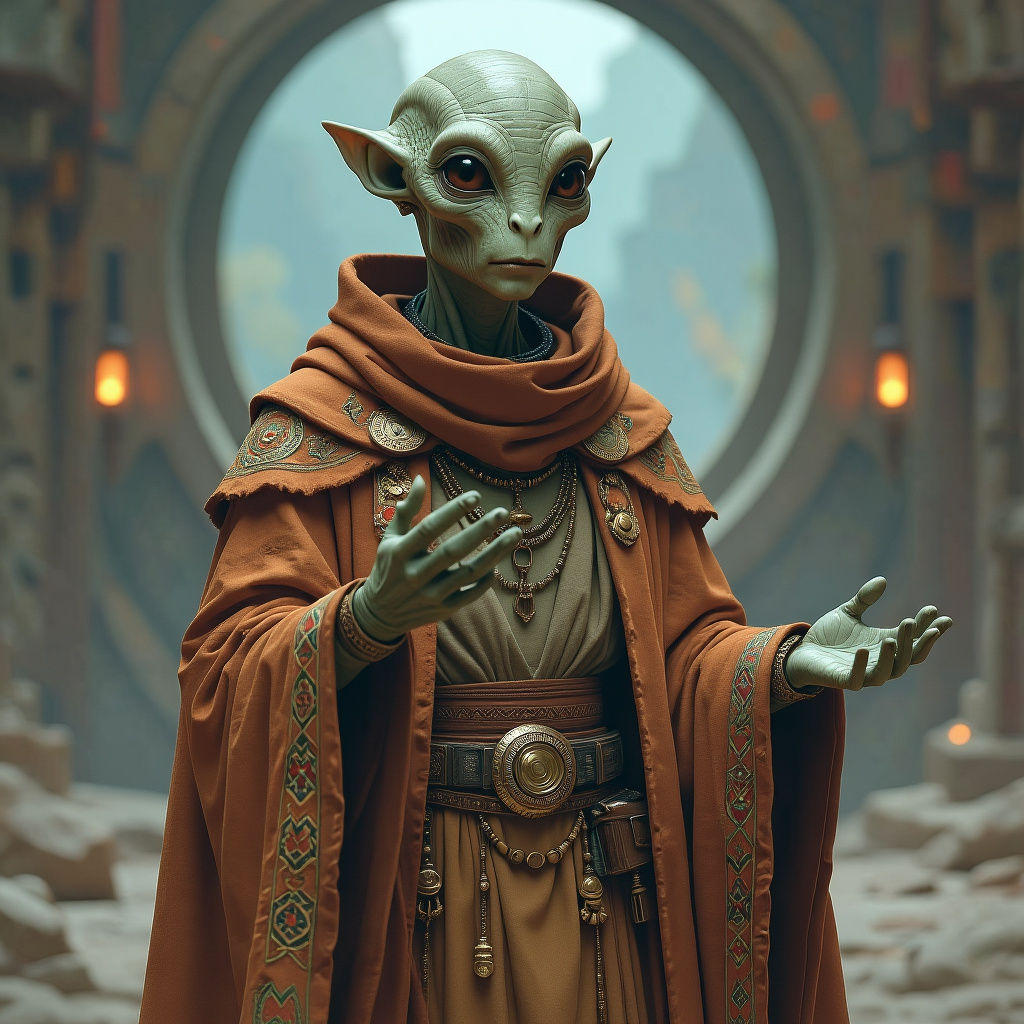 Granite-Skinned Alien in Earth-Toned Robes