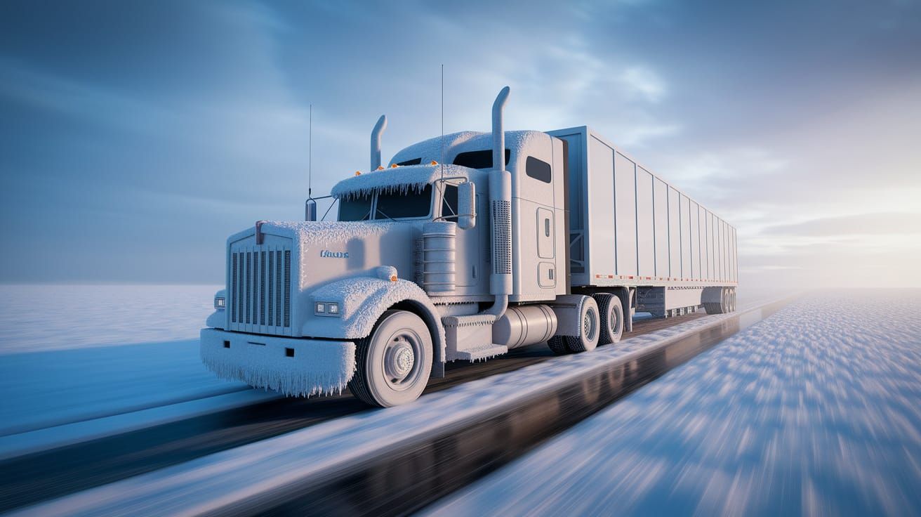 Frost-Covered Kenworth Truck on Arctic Ice Road