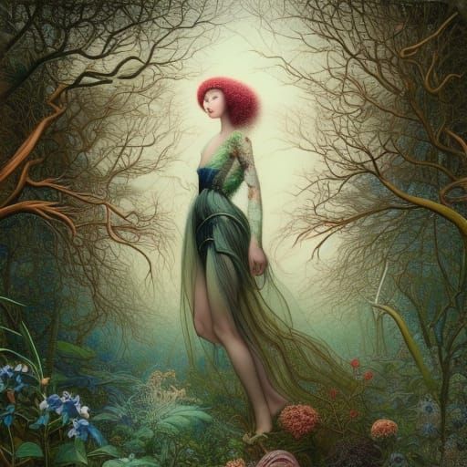 Bird-Human Hybrid in Mycelium Network, Detailed Digital Art