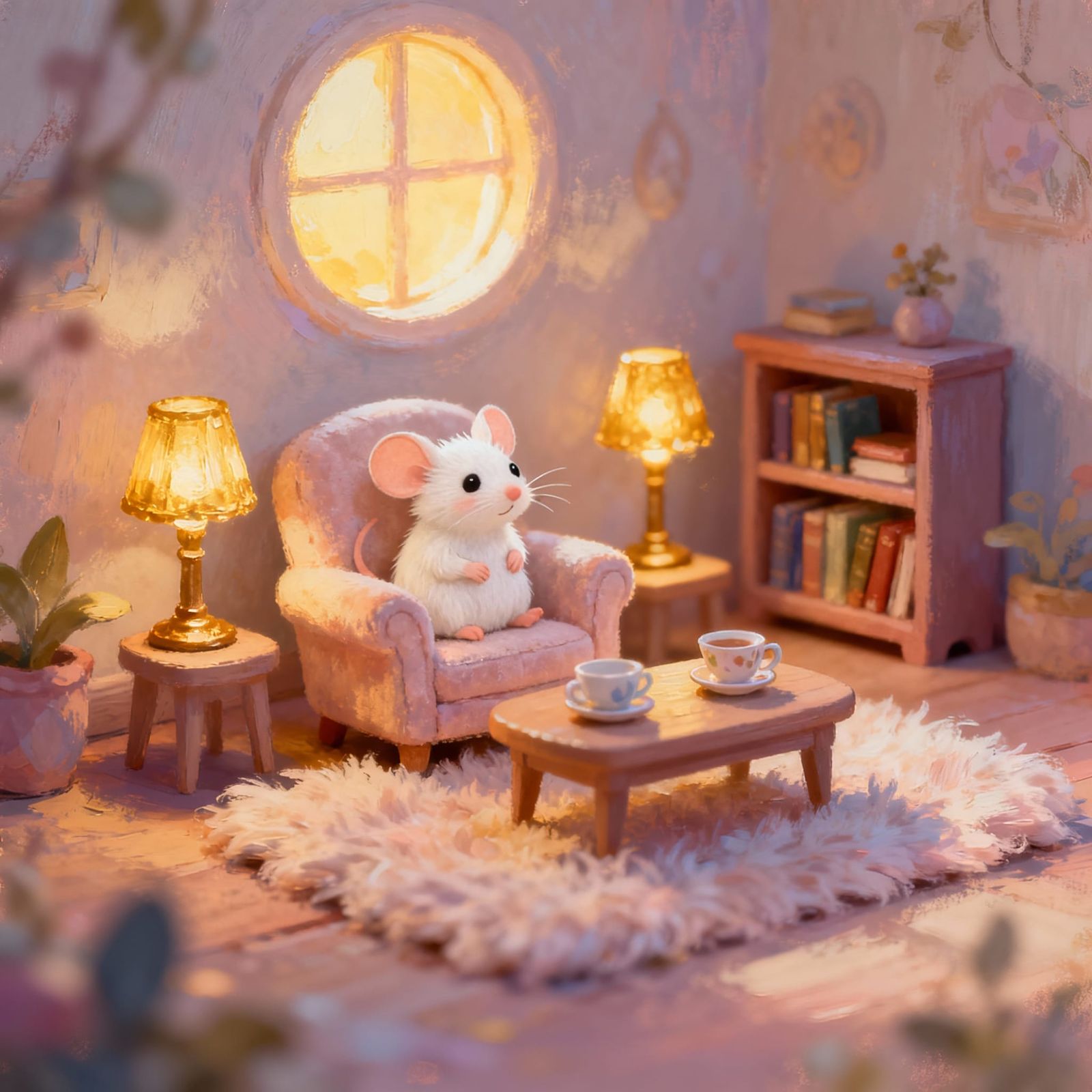 Cozy Miniature Mouse Living Room in Golden Light
