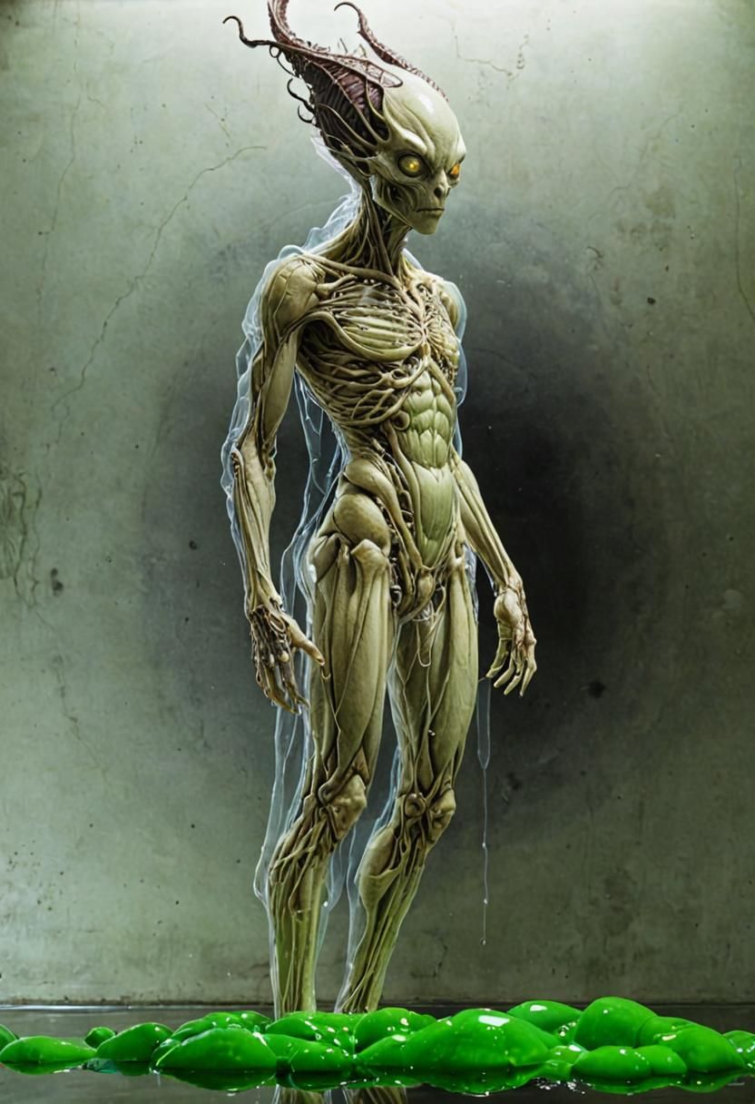 Transparent Alien Monster in Sewer, Organic Line Drawing