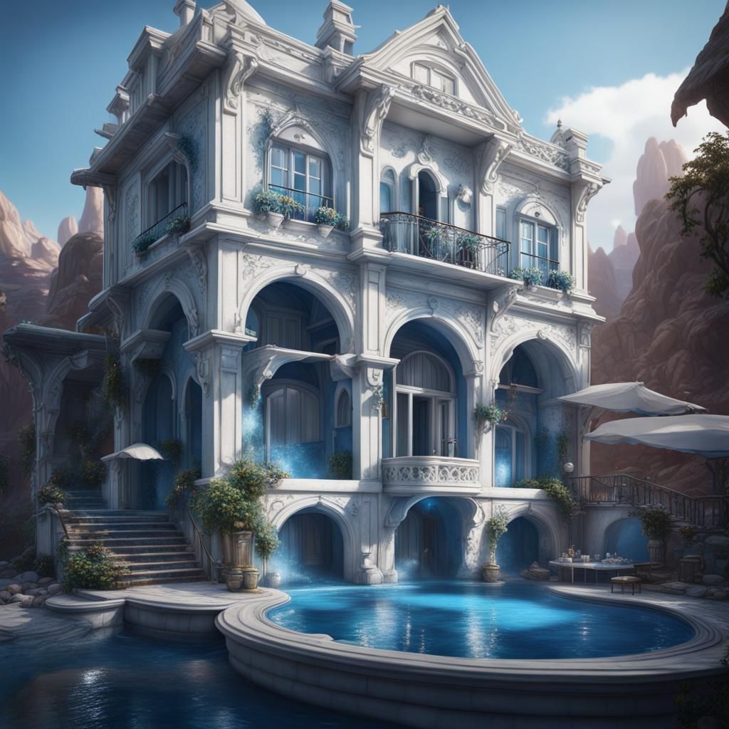 Small White and Blue Hotel as Matte Painting