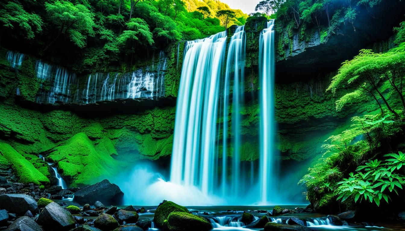 Vivid Waterfall in Xanadu: Hyperrealistic Digital Art