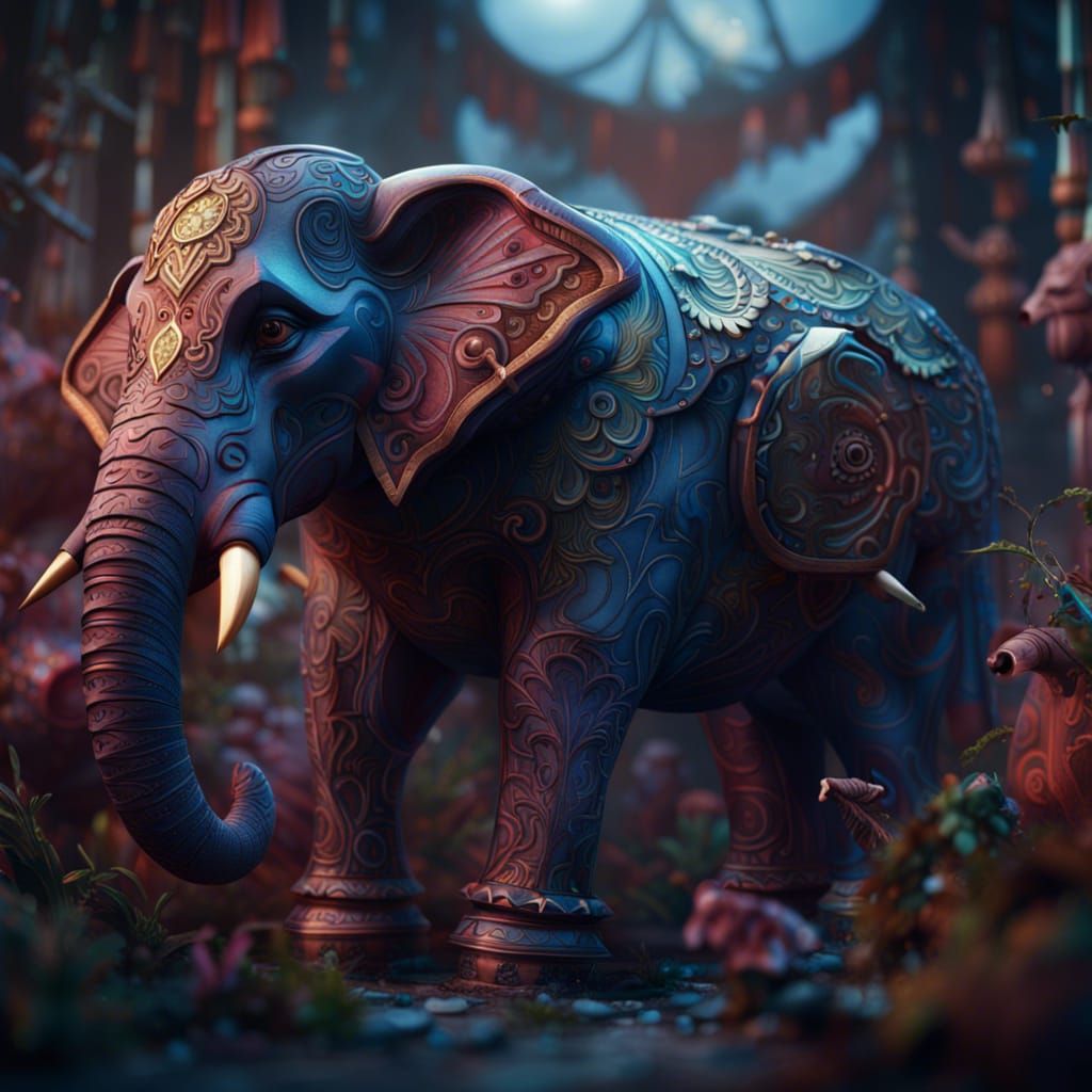 Fantastical Paper Elephants in Detailed Digital Painting