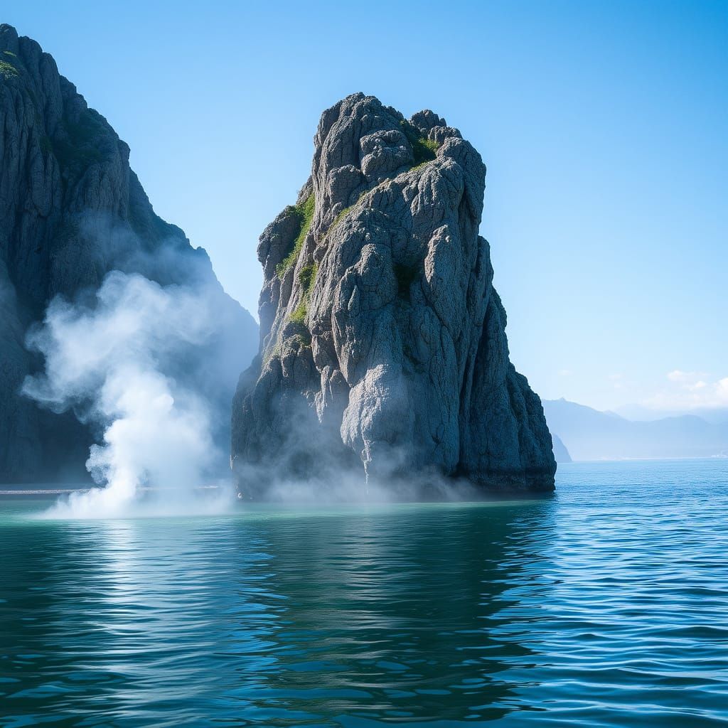 Misty Waterscape with Smoke