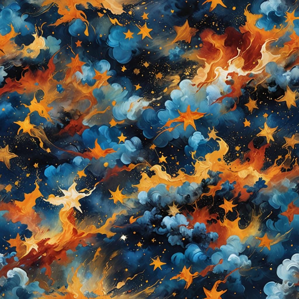 Celestial Impasto with Exploding Stars, Painterly Style