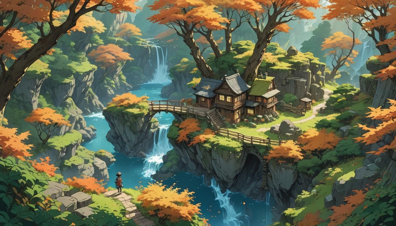 Chibi Fall Ink Drawings in Ghibli Anime Style