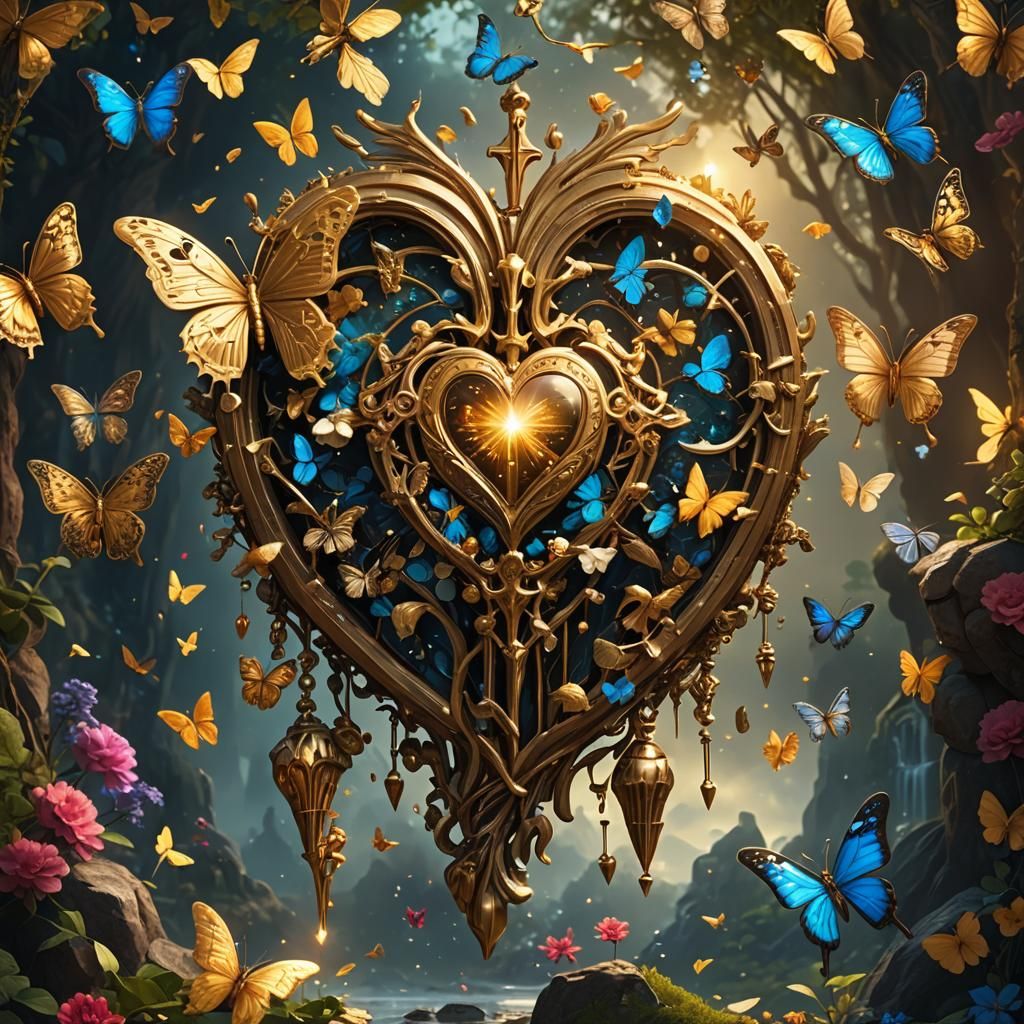 Golden Key Unlocks Heart in Fantasy Art