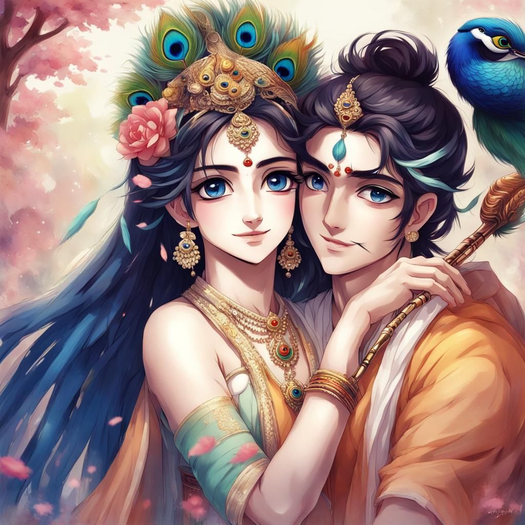 Radha and Krishna in Anime Style