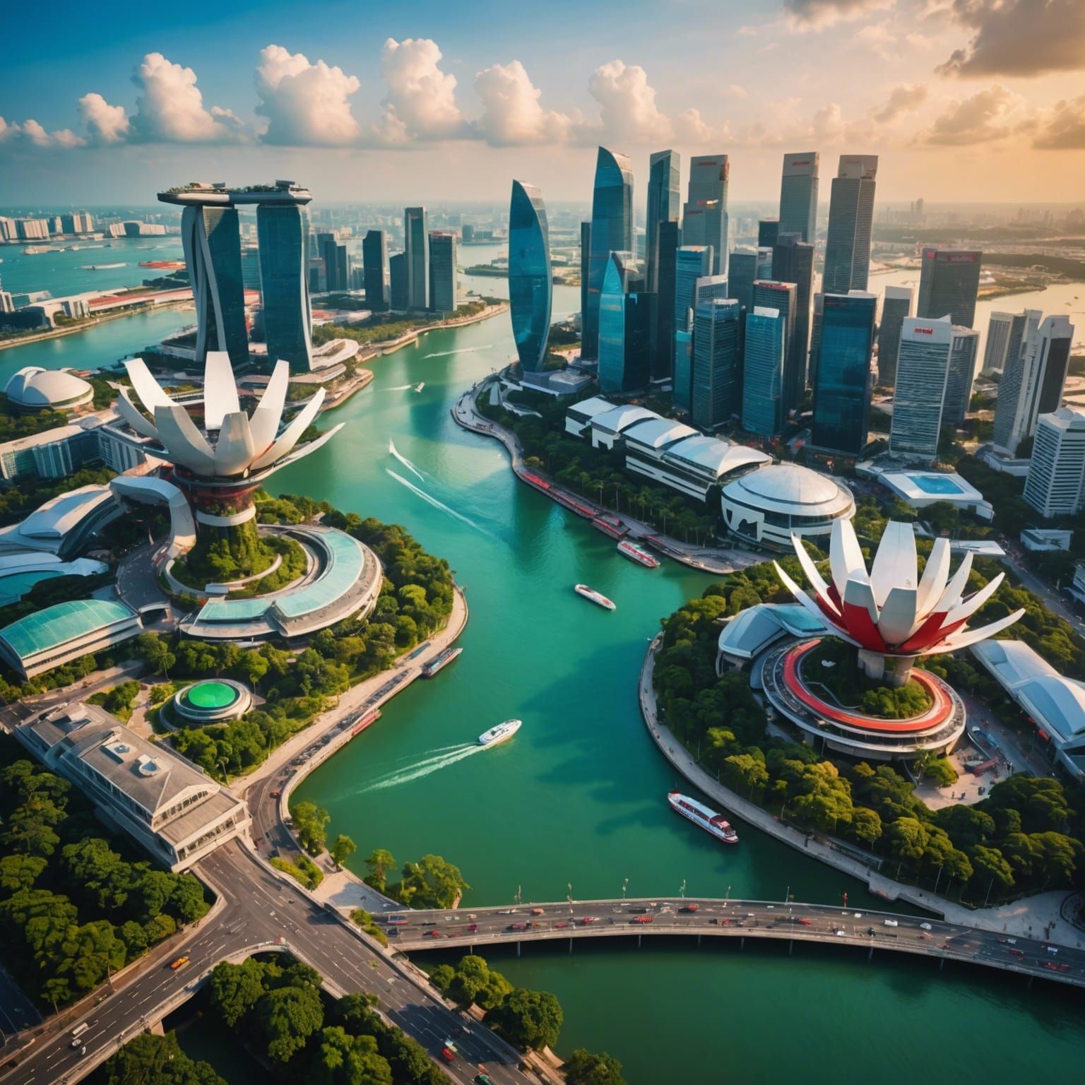 Singapore Landscape: Hyperrealistic Splash Art