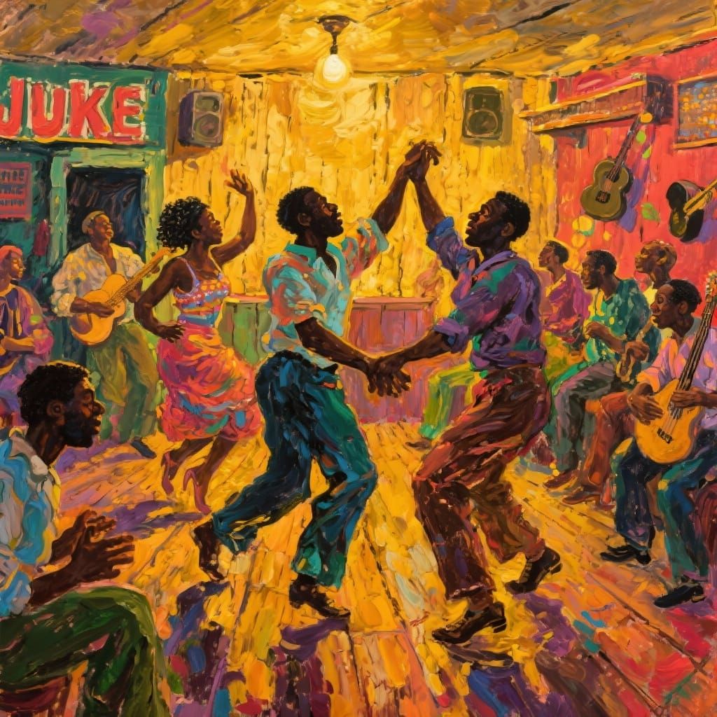 Juke Joint Dance Scene as Vibrant Painting