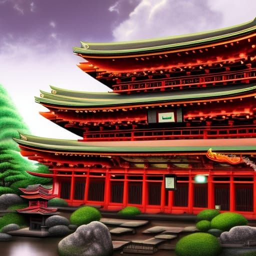 Japanese Temple in Times Square: Fantasy Concept Art